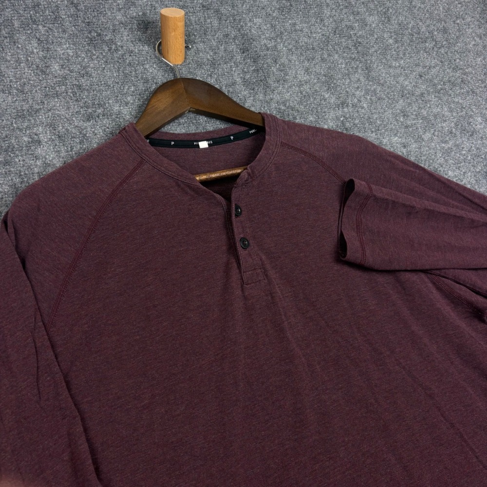 Public Rec Mens XL Henley Shirt Long Sleeve Pima Cotton Tencel Burgundy Heather